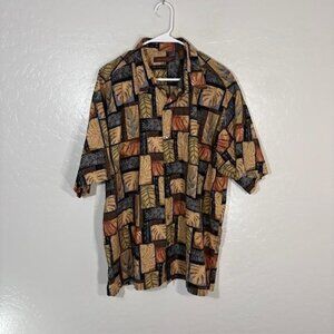 Tori Richard Shirt Mens 2XL Brown Leaf Hawaiian Aloha Button Front Cotton